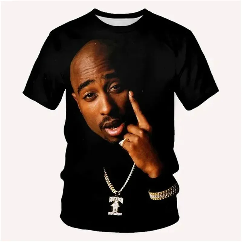 Rock Rapper 2pac T Shirts 3D Print Tupac Amaru Shakur Hip Hop Streetwear T-shirt Men Women Oversized Summer Casual Tee Pullovers