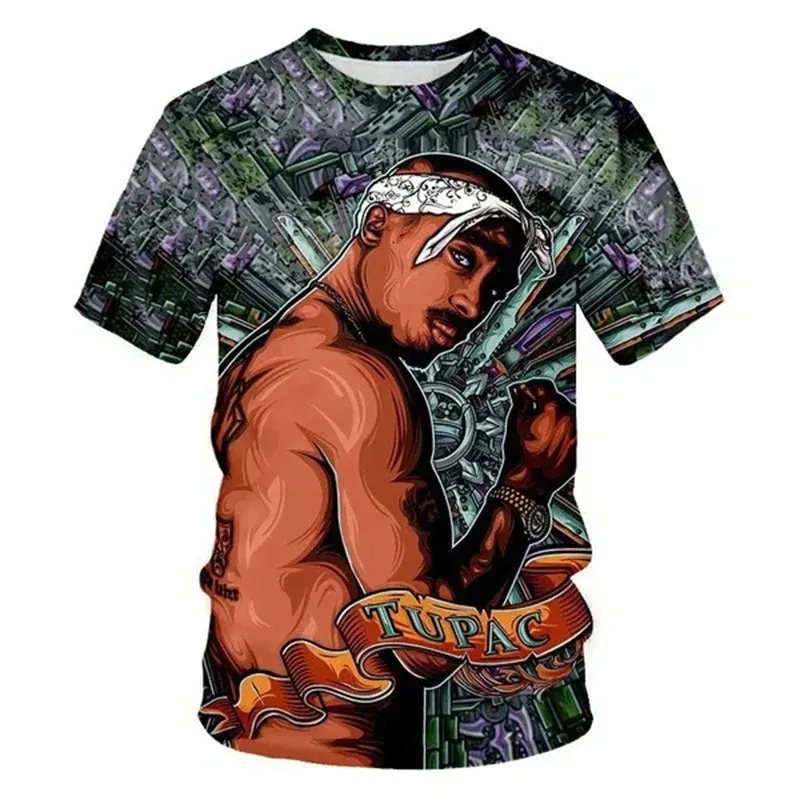 Rock Rapper 2pac T Shirts 3D Print Tupac Amaru Shakur Hip Hop Streetwear T-shirt Men Women Oversized Summer Casual Tee Pullovers