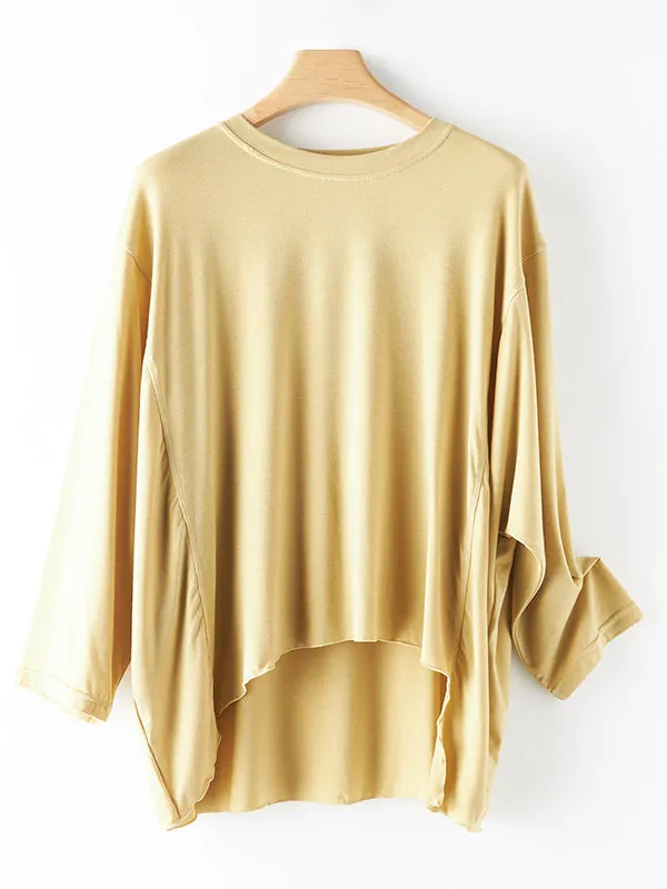 Simple Solid Color High-Low Asymmetric Modal Pajama Top
