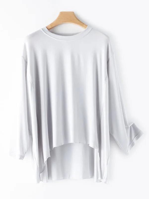 Simple Solid Color High-Low Asymmetric Modal Pajama Top