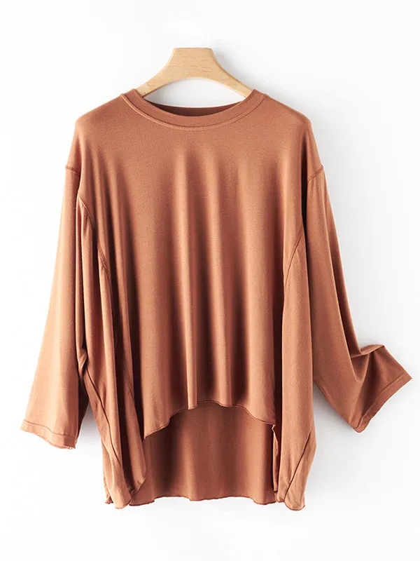 Simple Solid Color High-Low Asymmetric Modal Pajama Top