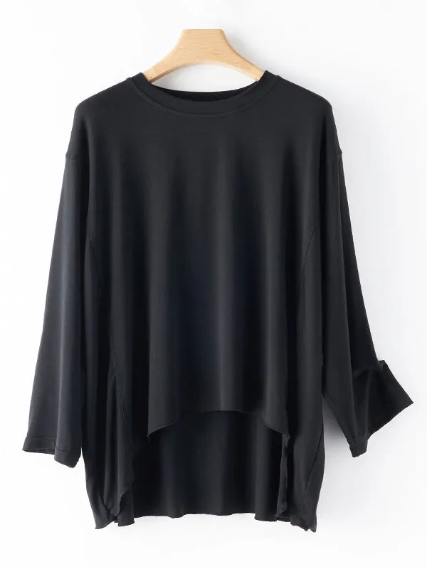 Simple Solid Color High-Low Asymmetric Modal Pajama Top