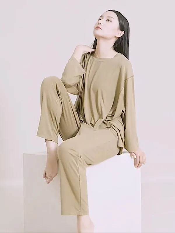 Simple Solid Color High-Low Asymmetric Modal Pajama Top