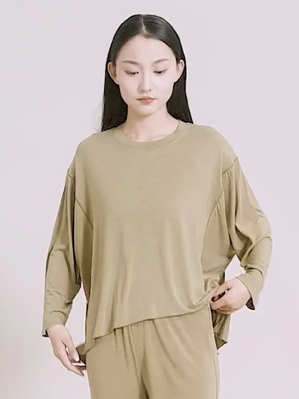Simple Solid Color High-Low Asymmetric Modal Pajama Top