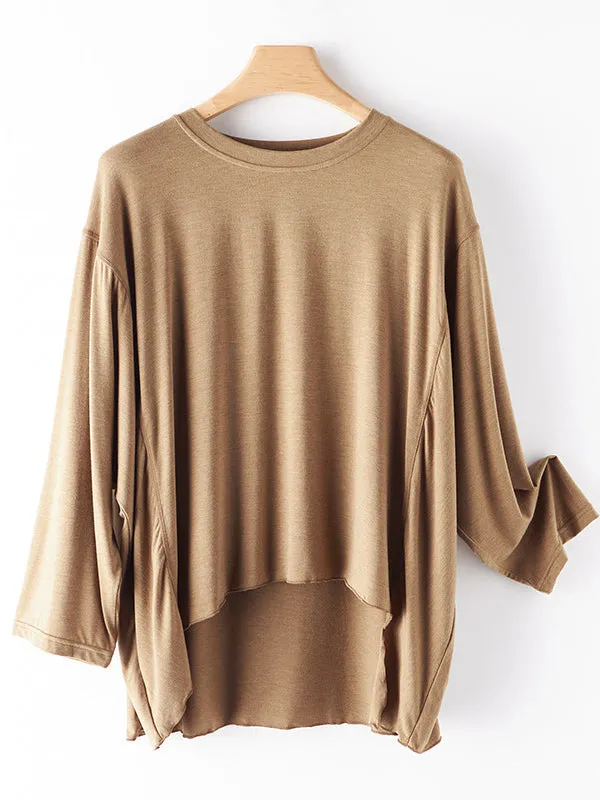 Simple Solid Color High-Low Asymmetric Modal Pajama Top