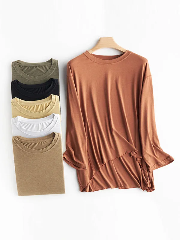 Simple Solid Color High-Low Asymmetric Modal Pajama Top