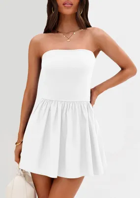 Strapless Casual Tube Top Ruffle A Line Patchwork Mini Dresses Mini Party Dresses