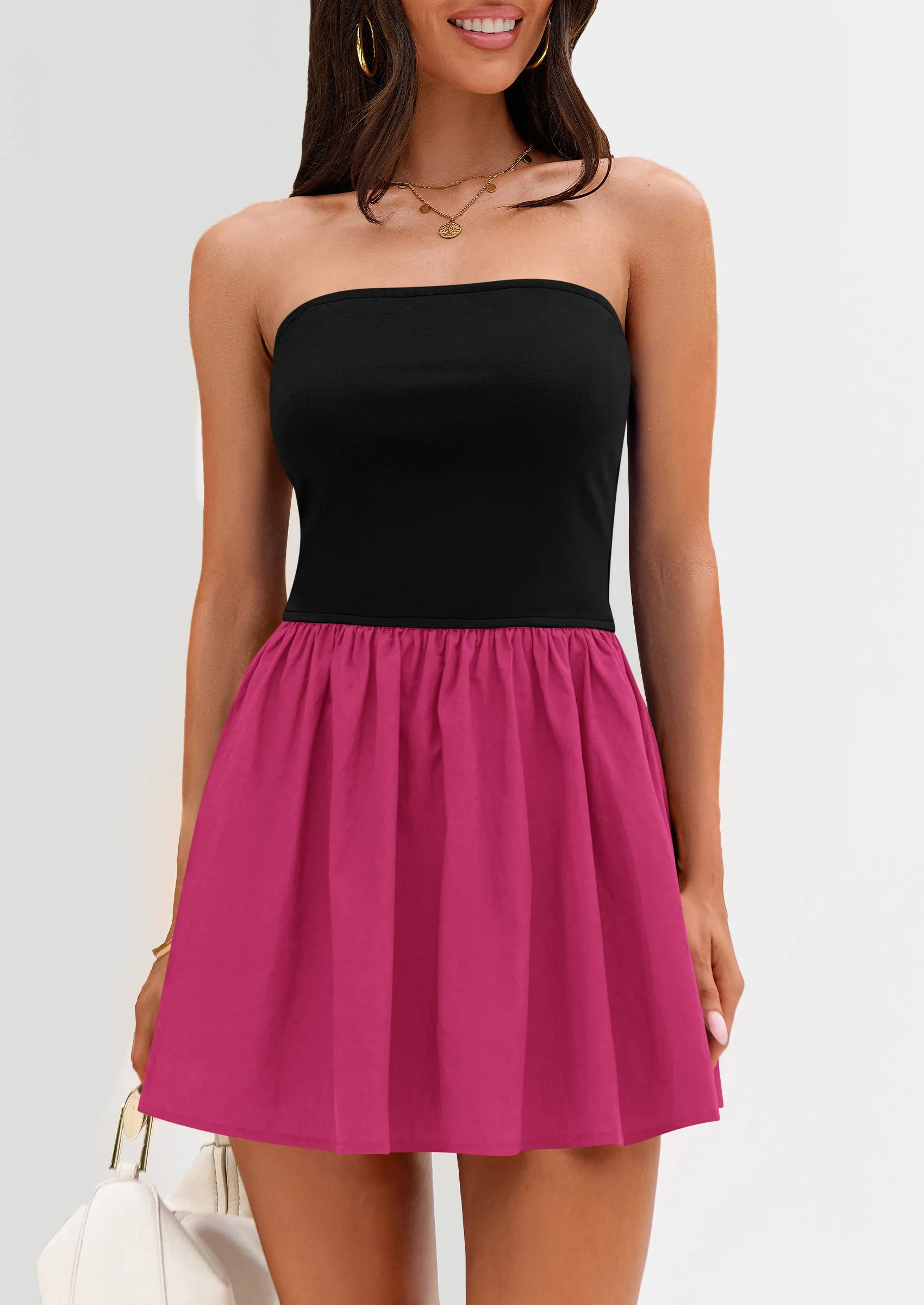Strapless Casual Tube Top Ruffle A Line Patchwork Mini Dresses Mini Party Dresses