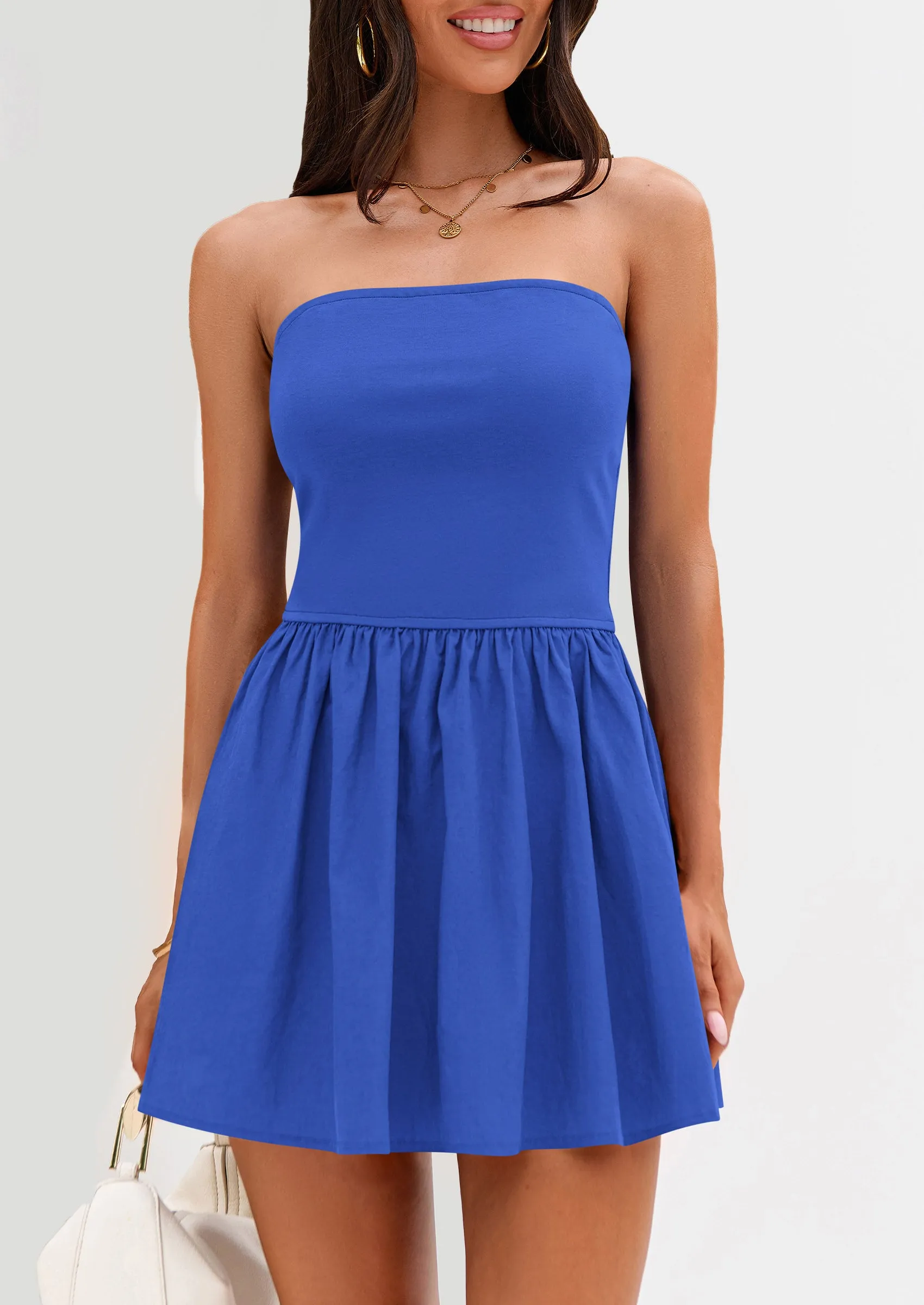 Strapless Casual Tube Top Ruffle A Line Patchwork Mini Dresses Mini Party Dresses