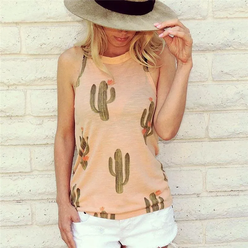 Summer Cactus Print Women T Shirt Casual Halter Harajuku Women TShirt Tops Tees Female Shirts Camiseta Women Tops