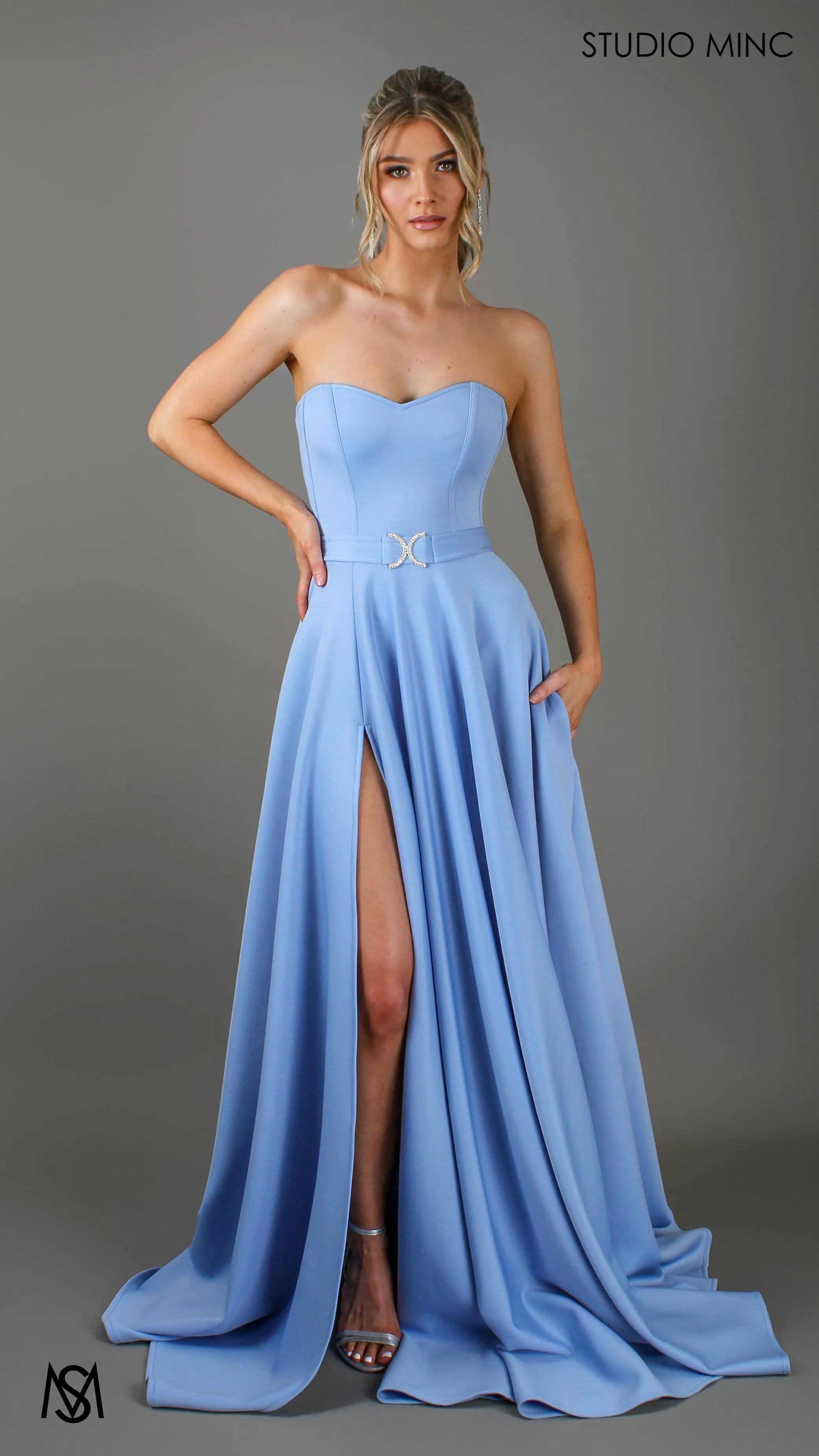 SWEETHEART - Baby Blue Strapless Formal dress with Corset & Full Circle Skirt
