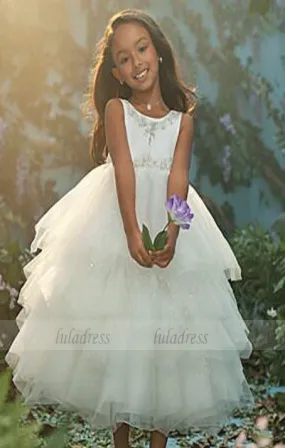 Tea Length Flower Girl Dresses Children Birthday Dress Tulle Lace Kids Wedding Party Dresses