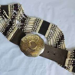 Vintage Native american buffalo bone belt M/L gold buckle silver edges.