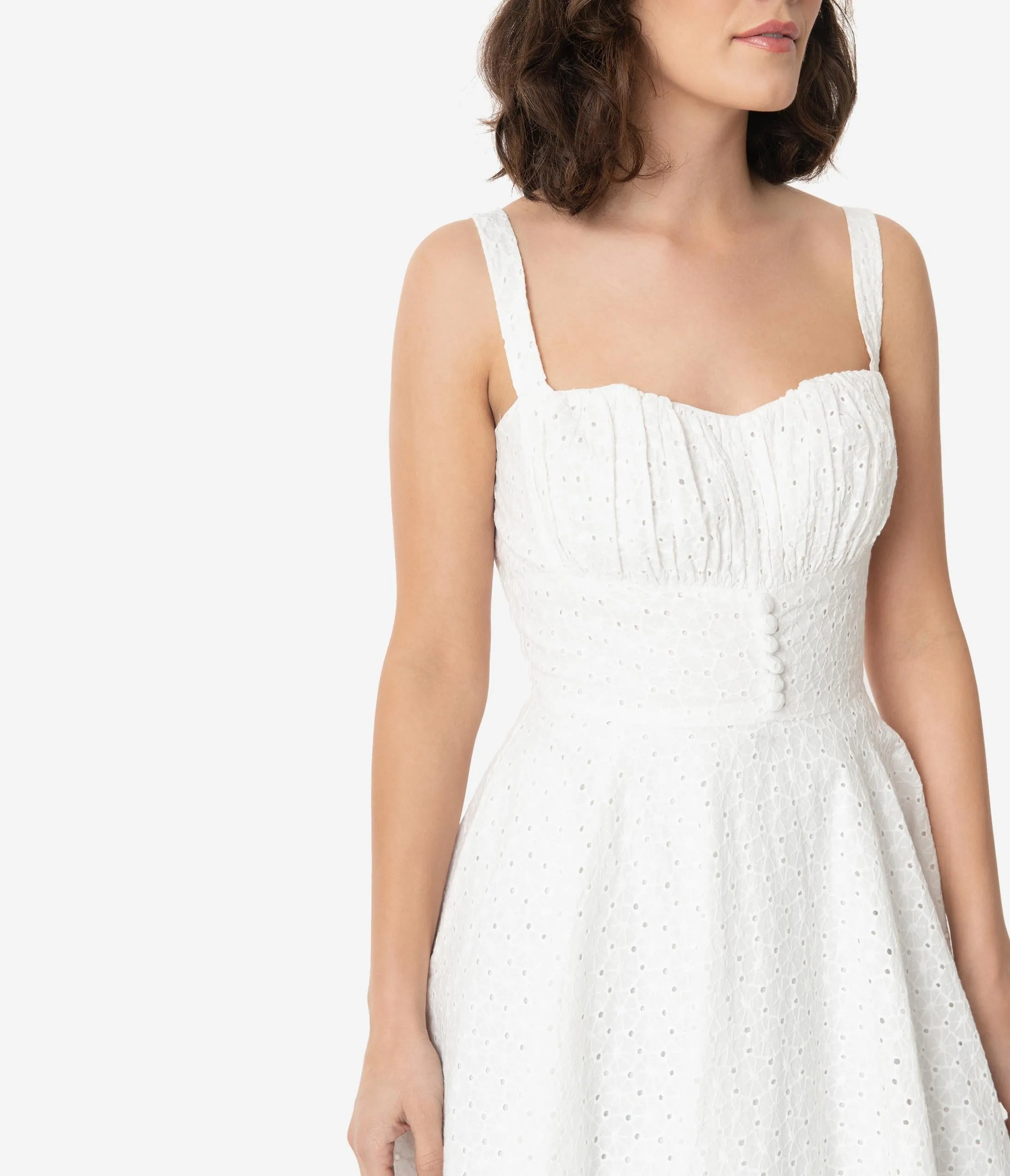 Vintage Style White Floral Eyelet Sydney Swing Dress