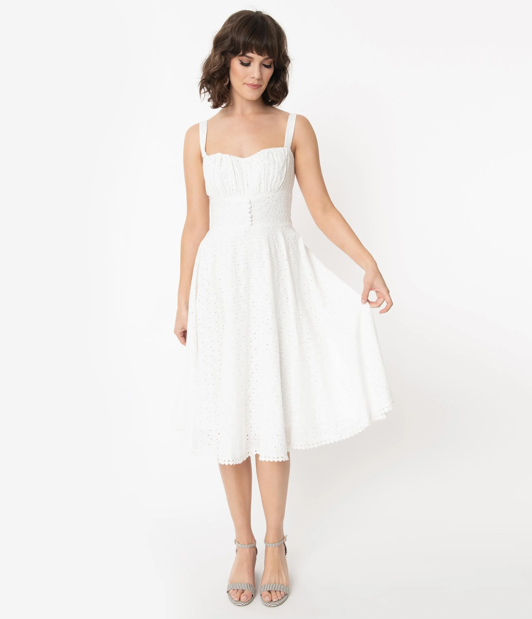 Vintage Style White Floral Eyelet Sydney Swing Dress