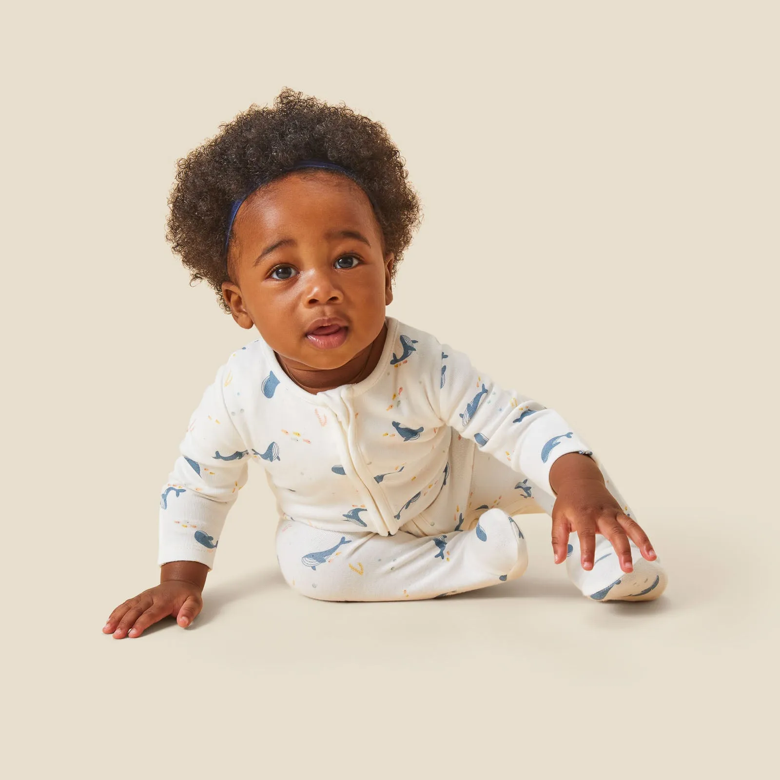 Whale Print Clever Zip Baby Pajamas