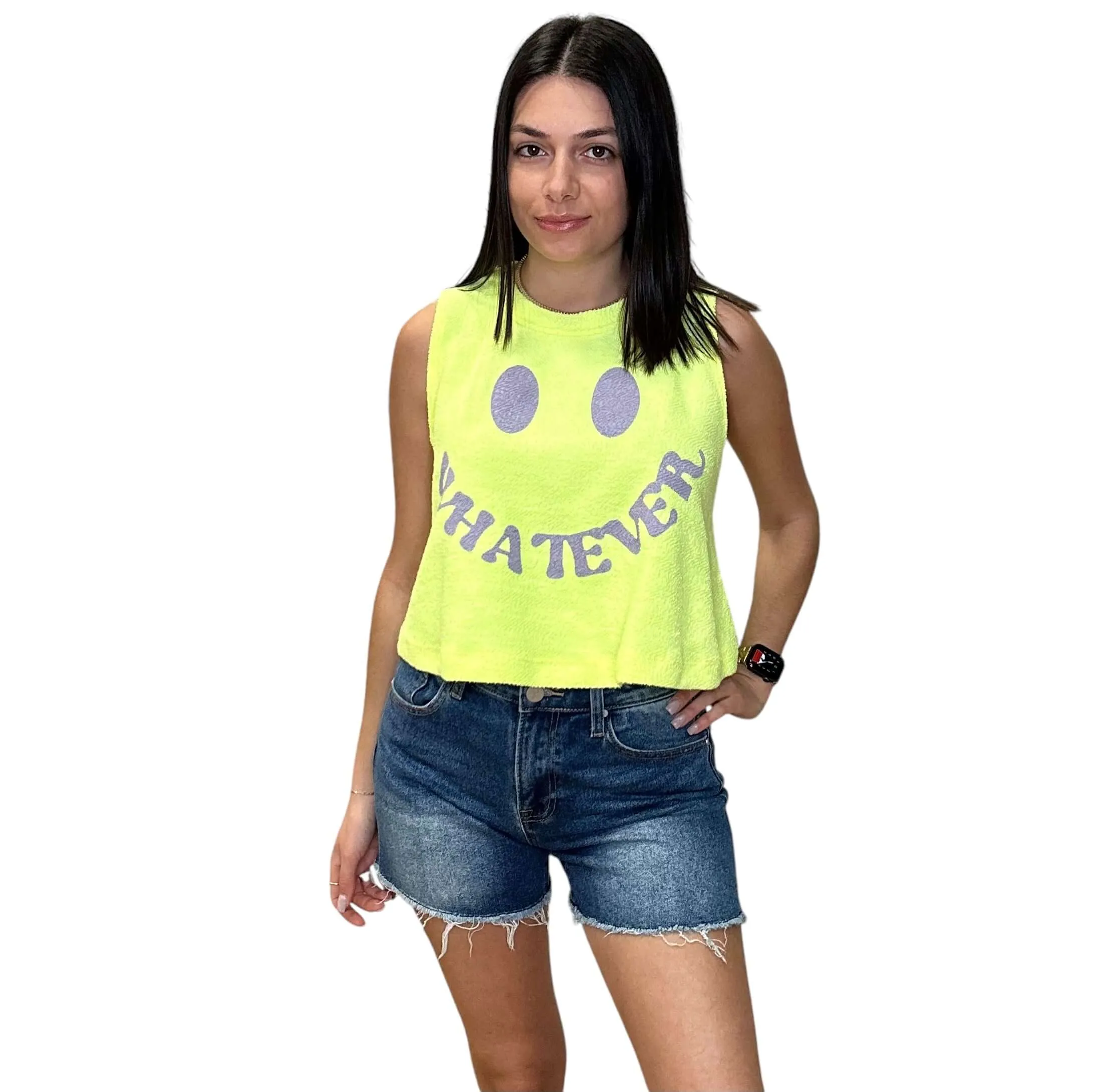 Whatever Graphic Cropped Terry Tank Top