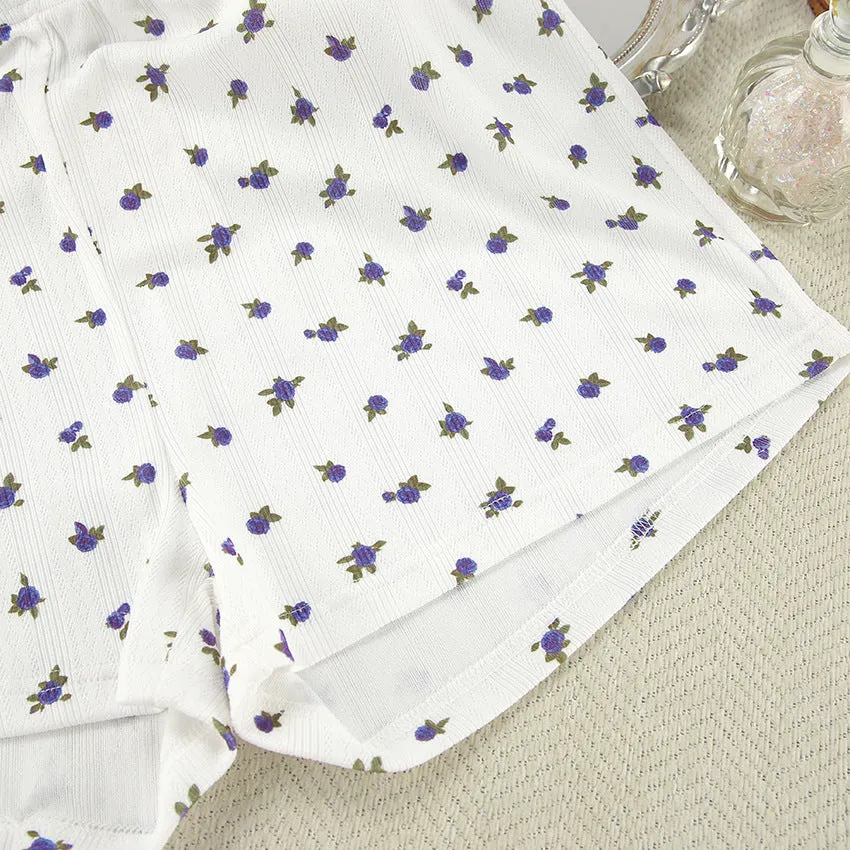 White Knitted Fabric Jacquard Printed Pajamas Two Piece Sets