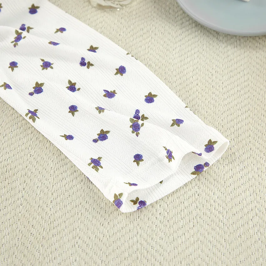 White Knitted Fabric Jacquard Printed Pajamas Two Piece Sets
