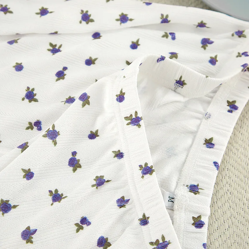 White Knitted Fabric Jacquard Printed Pajamas Two Piece Sets