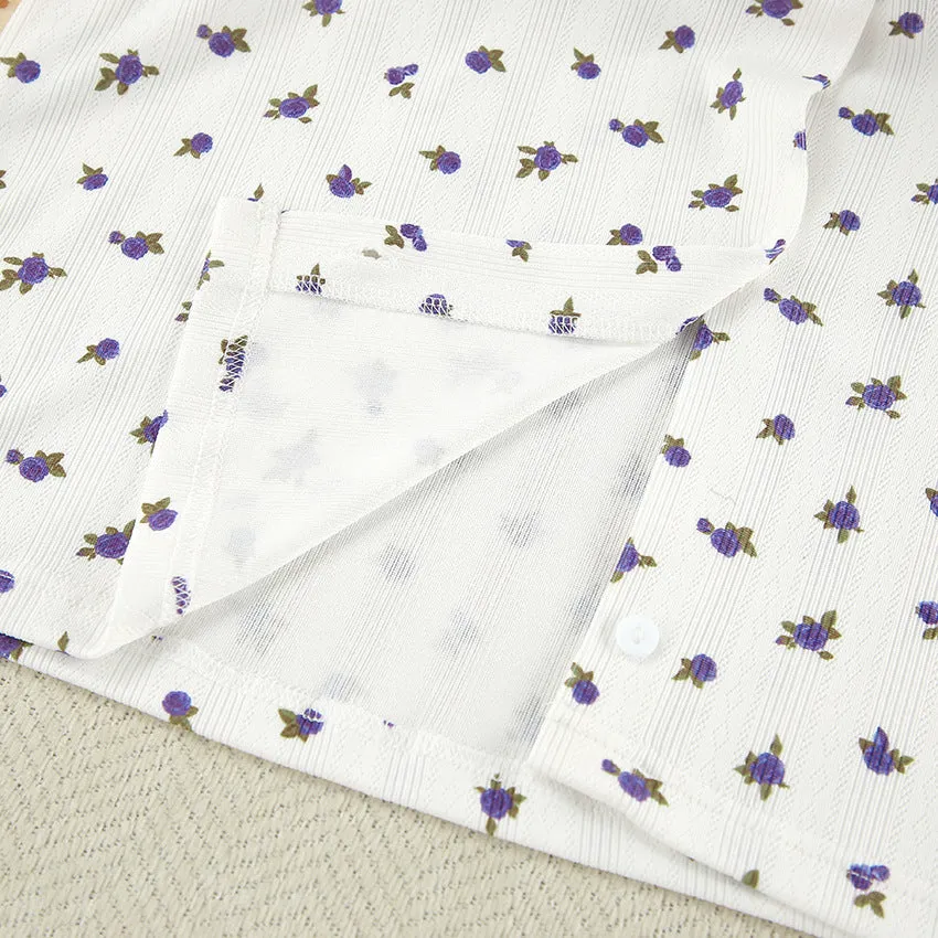 White Knitted Fabric Jacquard Printed Pajamas Two Piece Sets