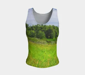 Women's All-Over Fitted Long Tank Top - Fish Creek Park Votier's Flats Meadow