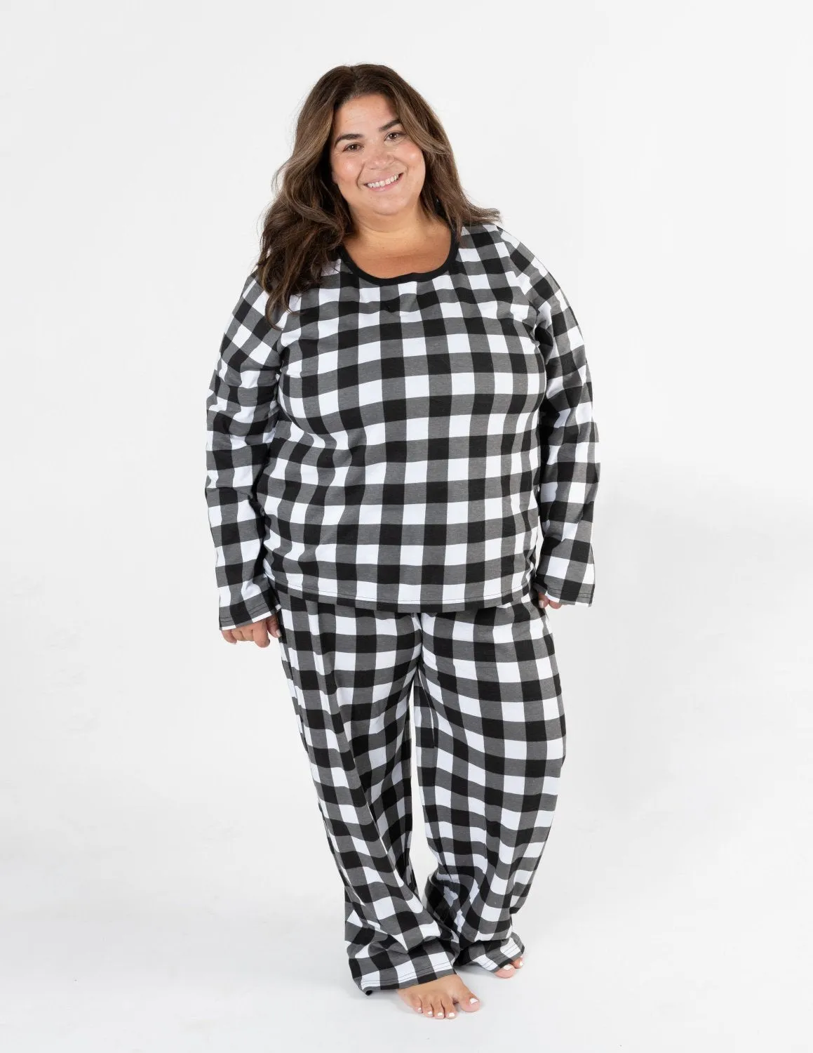 Women's Black & White Plaid Cotton Pajamas