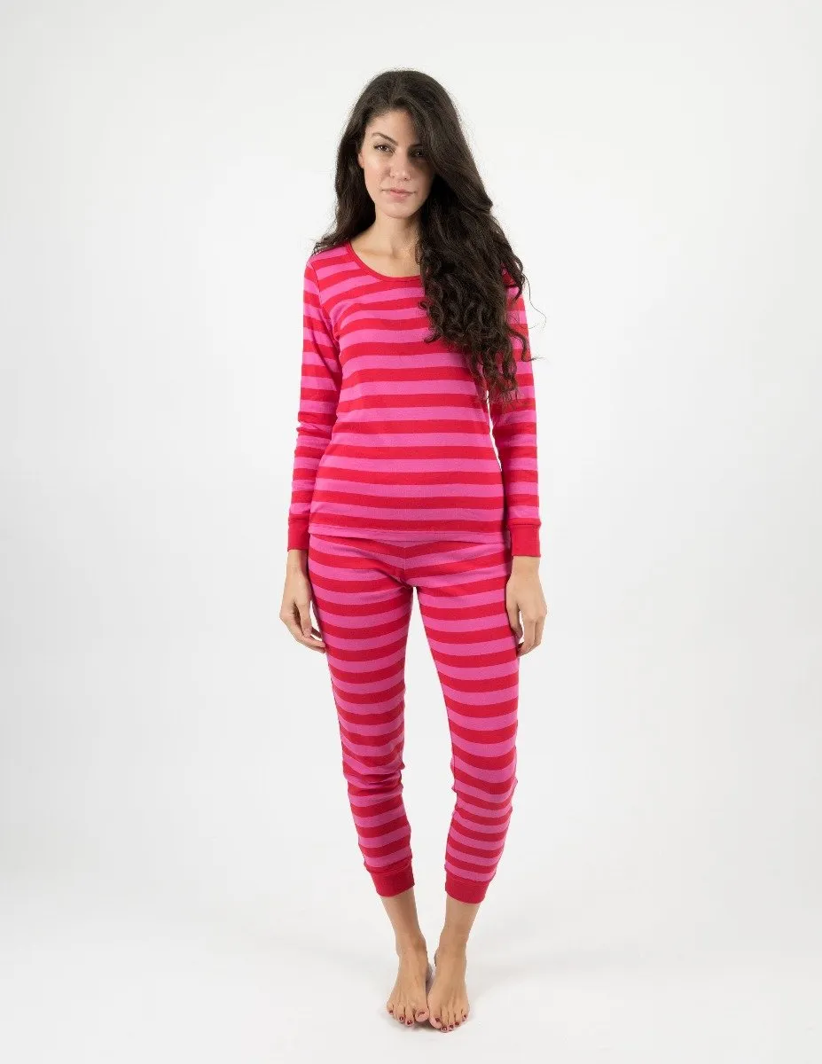 Women's Red & Pink Stripes Pajamas