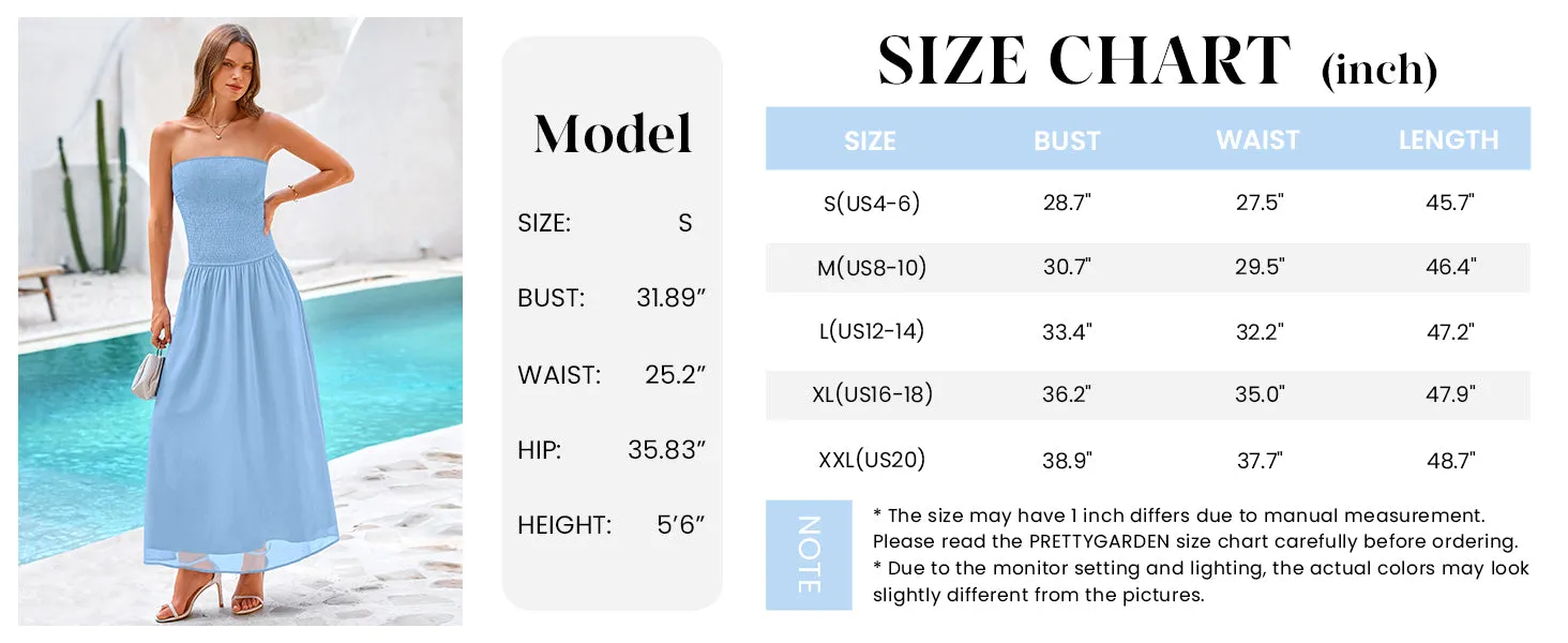 Women's Strapless Wedding Guest Dresses 2025 Summer Trendy Elegant Smocked Tube Top Maxi Long Flowy Sundress
